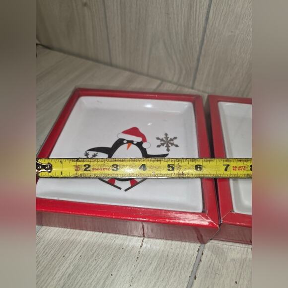 Crate & Barrel Penguin Appetizer Plates 2 Sets Of 4 NIB Holiday Christmas Desert - Picture 7 of 7